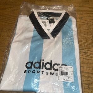 Adidas Tiro Colorblock Cropped Tee Top Sz Large L White/Light Aqua Blue NWT